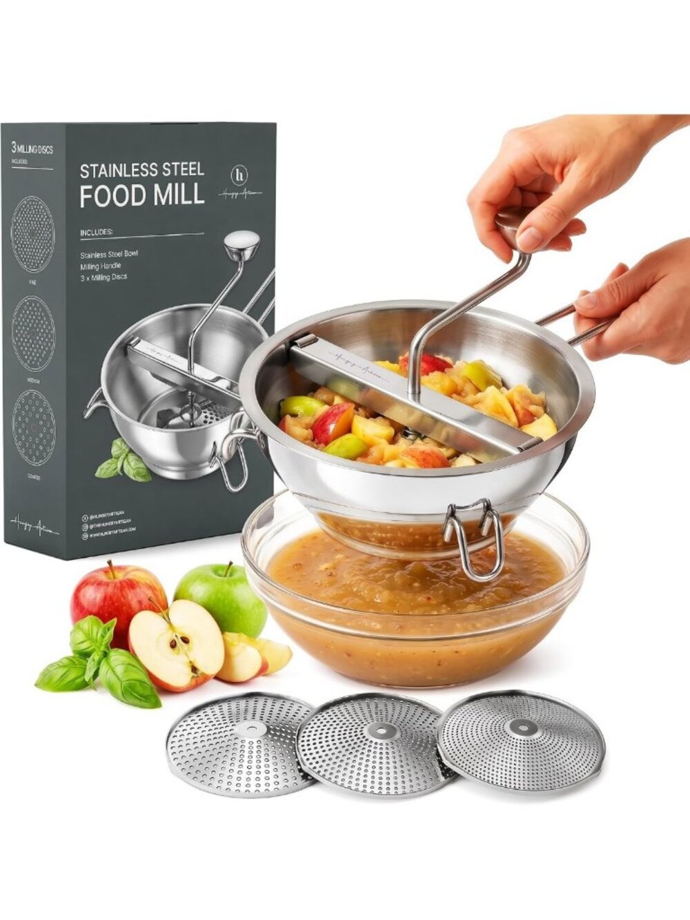 Versatile 3-Disc Food Mill for Applesauce, Tomato Sauce & Canning - Kitchen